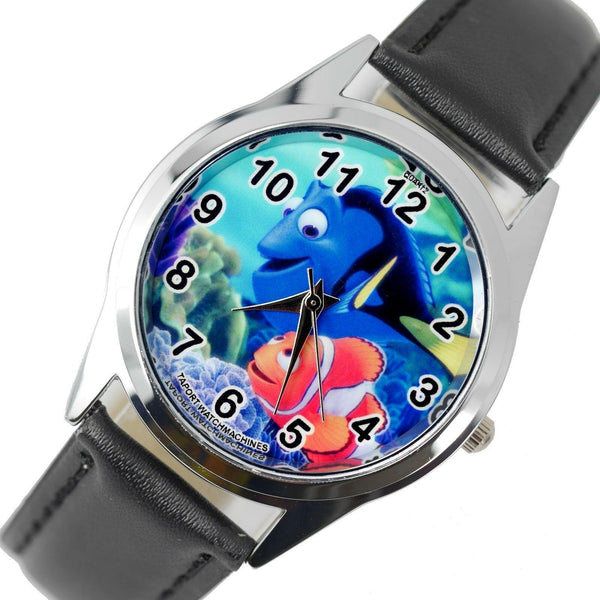 FINDING DORY NEMO FISH SEA CARTOON FILM MOVIE DVD GAME BLACK LEATHER STEEL WATCH