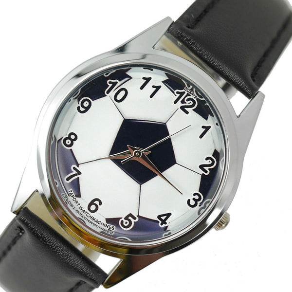 SOCCER BALL FOOTBALL PES FIFA GAME SPORT CHAMPION GYM BLACK LEATHER STEEL WATCH
