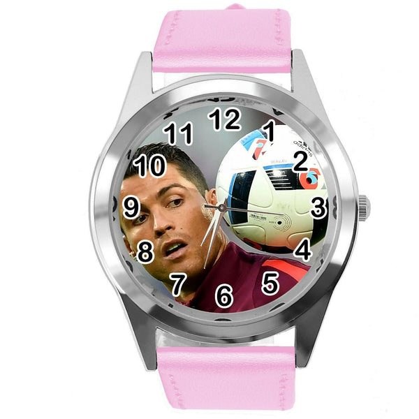 RONALDO SOCCER PLAYER FOOTBALL GAME PINK LEATHER ROUND CD DVD TV SPORT WATCH