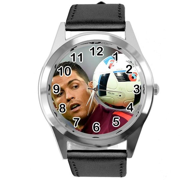 RONALDO SOCCER PLAYER FOOTBALL GAME BLACK LEATHER ROUND CD DVD TV SPORT WATCH