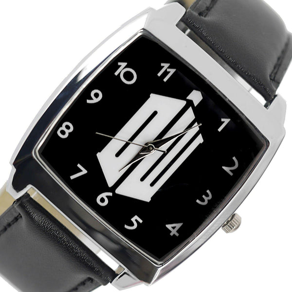 DR WHO  Stainless Steel BLACK LEATHER FILM MOVIE DVD SQUARE SCI FI  WATCH