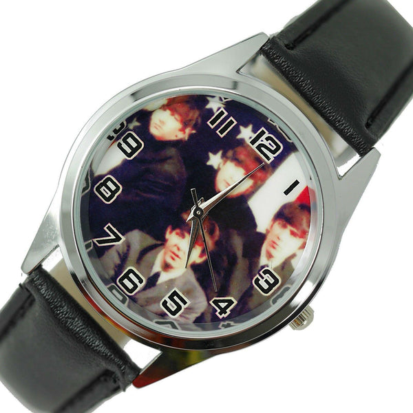 THE BEATLES WATCH Steel LEATHER ROCK MUSIC LEGENDS ROUND CD COLOUR WATCH UK E1