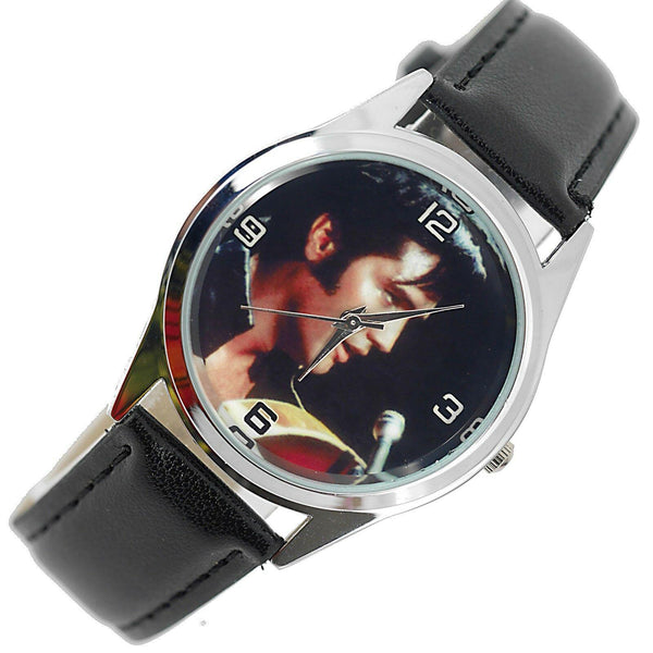 ELVIS PRESLEY WATCH Stainless Steel LEATHER MUSIC KING LEGEND ROUND CD WATCH E2