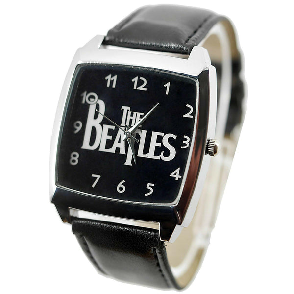 THE BEATLES TEXT WATCH S Steel LEATHER ROCK MUSIC LEGENDS SQUARE CD WATCH UK E1