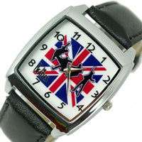 UNION JACK UK FLAG THE BEATLES LEATHER MUSIC LEGENDS SQUARE Steel GIFT WATCH E4