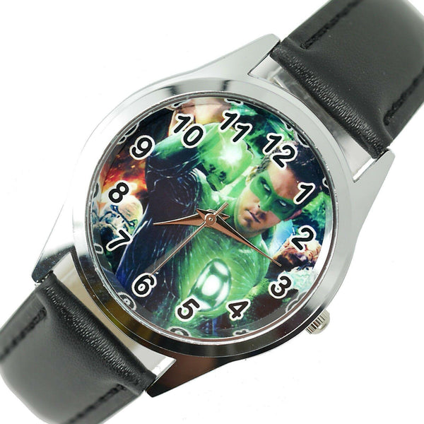 GREEN LATERN COMICS SUPERHERO WATCH Steel LEATHER DVD FILM MOVIE ROUND DVD WATCH