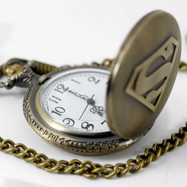 SUPERMAN  COMICS SUPERHERO FILM MOVIE DVD ANTIQUE BRONZE ENGRAVED POCKET WATCH