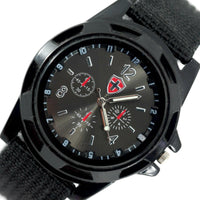 BLACK TACTICAL FIELD OPS ARMY GYM MILITARY SWISS CANVAS BAND STAINLESS WATCH
