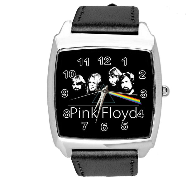 Pink Floyd Dark Side of the Moon BLACK LEATHER MUSIC ROCK BAND SQUARE CD WATCH