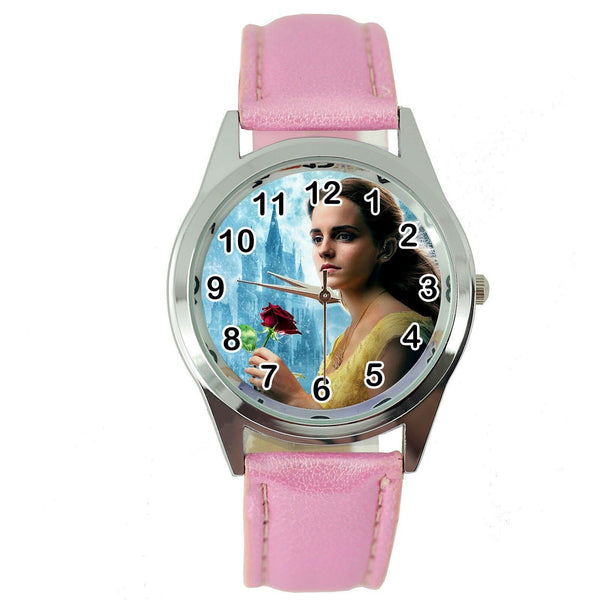 BEAUTY AND THE BEAST PINK LEATHER DVD FILM MOVIE GIRL FAIRY TALE STEEL WATCH