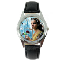 BEAUTY AND THE BEAST BLACK LEATHER DVD FILM MOVIE GIRL FAIRY TALE STEEL WATCH