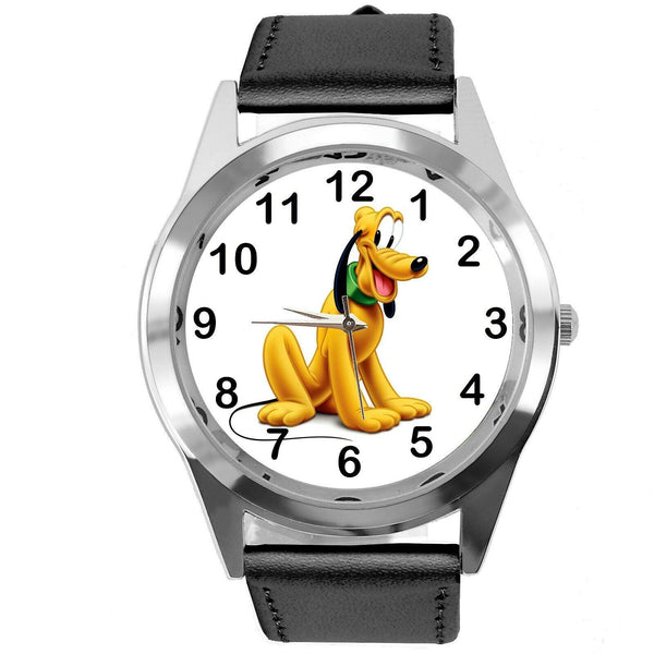 PLUTO DOG FILM CARTOON MICKY MOUSE FRIEND CD DVD TV GAME BLACK LEATHER WATCH
