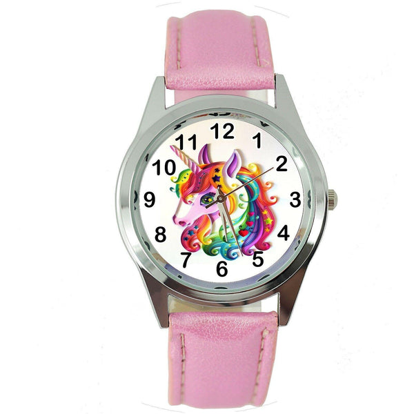 NEW UNICORN PONY PINK LEATHER FILM MOVIE FAIRY TALE GIRL TV STEEL WATCH UK E1