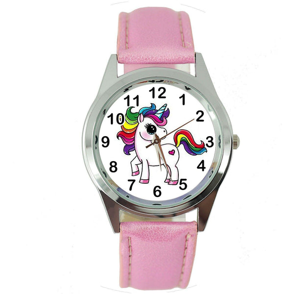 NEW UNICORN PONY PINK LEATHER FILM MOVIE FAIRY TALE GIRL TV STEEL WATCH UK E2
