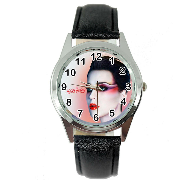 KATY PERRY WITNESS MUSIC STAR SINGER S Steel BLACK LEATHER BAND ROUND CD WATCH