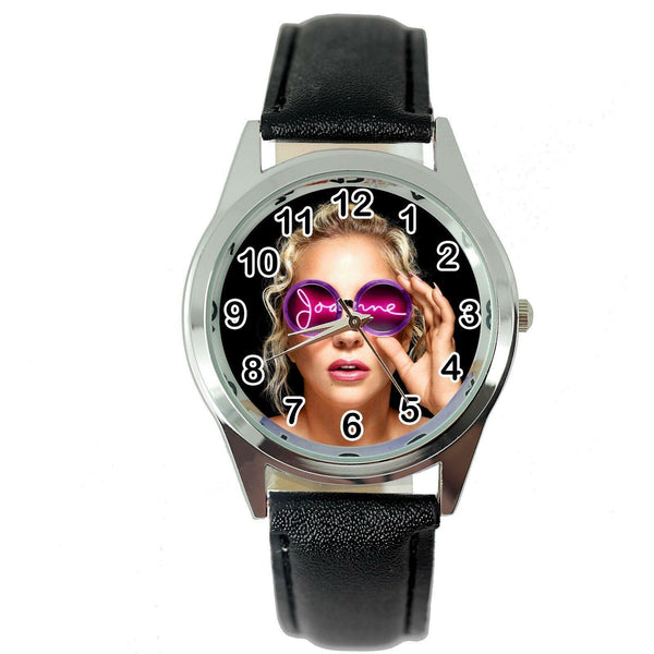 LADY GAGA JOANNE MUSIC STAR SINGER S Steel BLACK LEATHER BAND ROUND CD WATCH