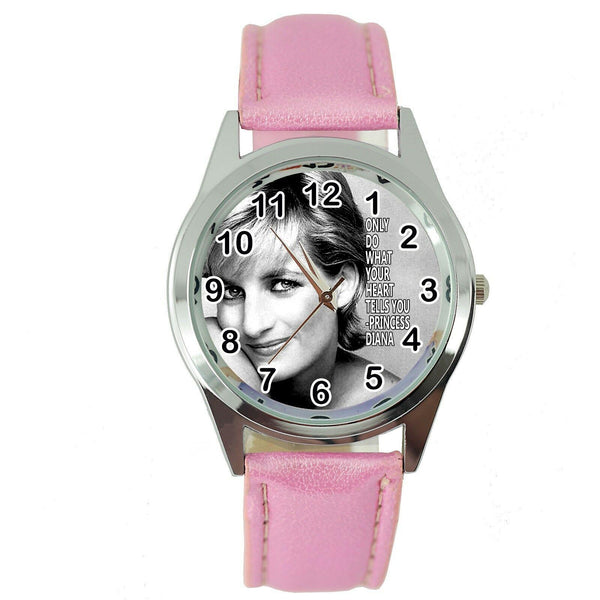 PRINCESS OF WALES DIANA SPENCER ROYAL LEGEND Steel PINK LEATHER BAND ROUND WATCH