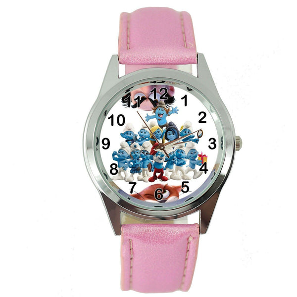 THE SMURFS SMURF PINK LEATHER FILM MOVIE CINEMA DVD FAIRY TALE STEEL WATCH GIFT