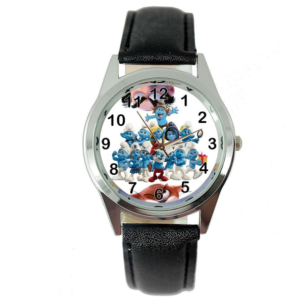 THE SMURFS SMURF BLACK LEATHER FILM MOVIE CINEMA DVD FAIRY TALE STEEL WATCH GIFT