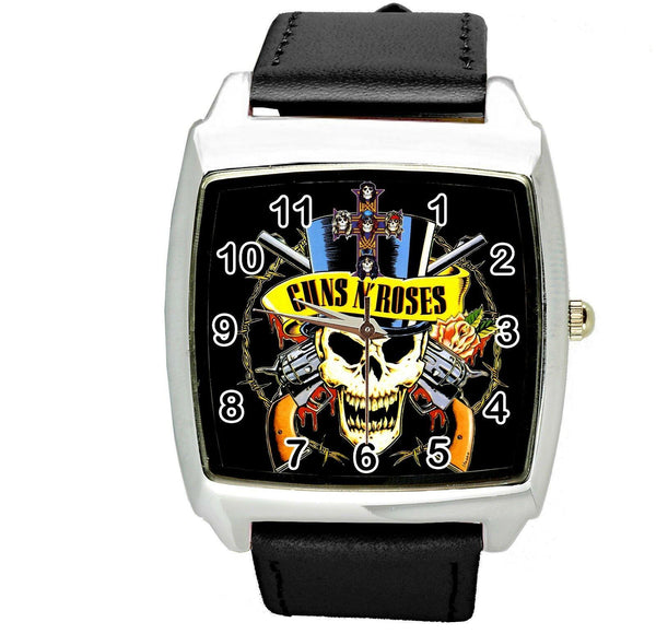 guns n roses gunsnroses BLACK LEATHER MUSIC KING LEGEND SQUARE CD STEEL WATCH UK