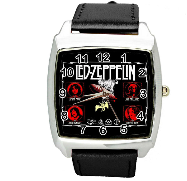 LED ZEPPELIN BLACK LEATHER MUSIC KING LEGEND BAND SQUARE CD STEEL ROCK WATCH