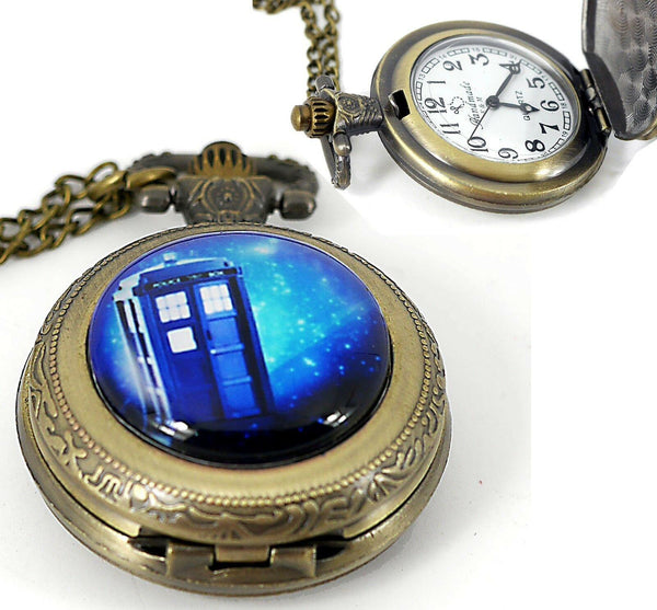 DR DOCTOR WHO POLICE PHONE BOX TIME TRAVEL FILM MOVIE SCI FI POCKET GIFT WATCH