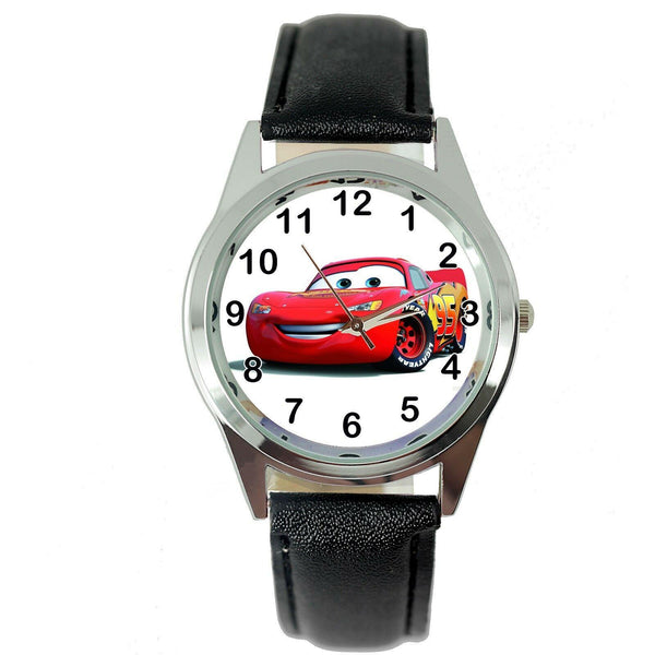 CARS CAR RACING BLACK LEATHER FILM MOVIE CINEMA DVD FAIRY TALE STEEL WATCH GIFT