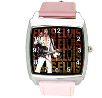 ELVIS PRESLEY VEGAS Steel LEATHER MUSIC KING LEGEND SQUARE CD PINK BAND WATCH
