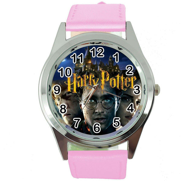 HARRY POTTER e2 WIZARD MAGIC BOOK FILM MOVIE DVD GAME PINK LEATHER STEEL WATCH