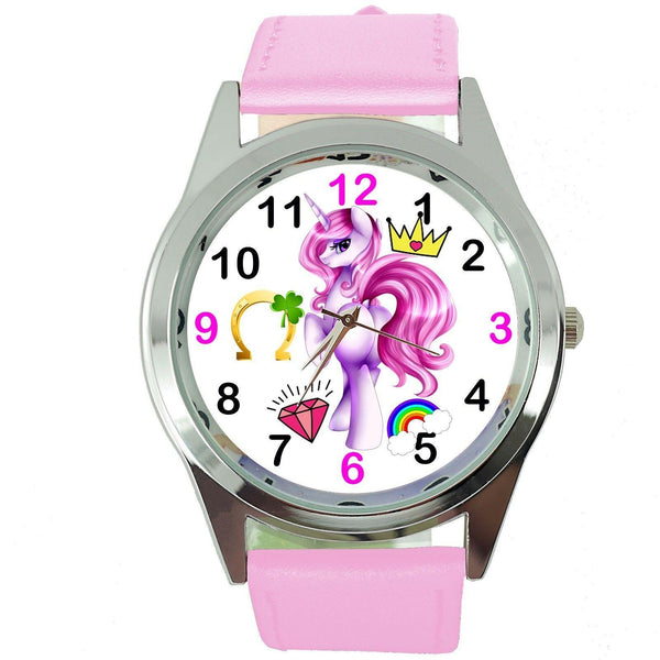 NEW UNICORN PONY PINK LEATHER FILM MOVIE FAIRY TALE GIRL TV STEEL WATCH UK E4