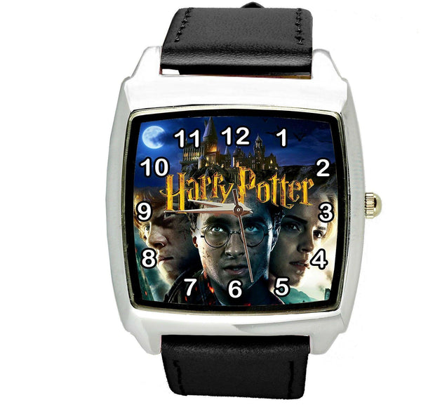 HARRY POTTER E2 WIZARD MAGIC BOOK FILM MOVIE DVD GAME BLACK LEATHER SQUARE WATCH
