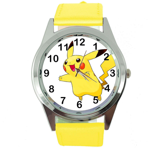 PIKACHU POKEMON VIDEO GAME YELLOW LEATHER FILM MOVIE STEEL ROUND DVD WATCH