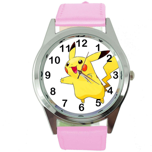 PIKACHU POKEMON VIDEO GAME PINK LEATHER FILM MOVIE STEEL ROUND DVD WATCH