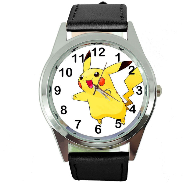 PIKACHU POKEMON VIDEO GAME BLACK LEATHER FILM MOVIE STEEL ROUND DVD WATCH