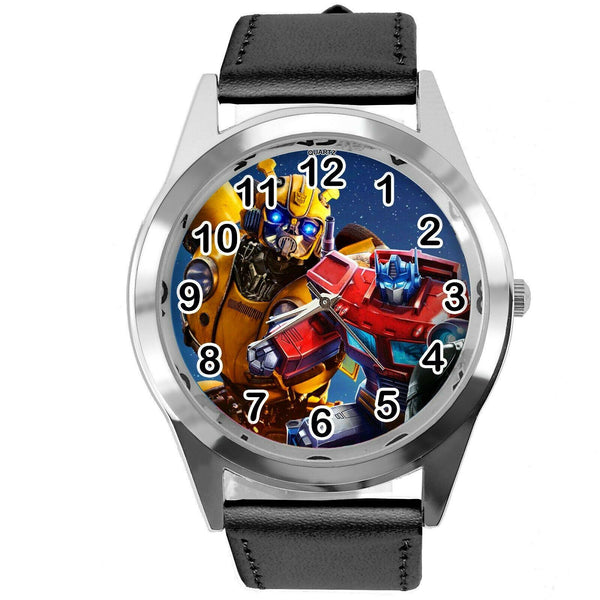 TRANSFORMERS BUMBLEBEE AUTOBOT OPTIMUS PRIM FILM MOVIE ROUND BLACK BAND WATCH E3